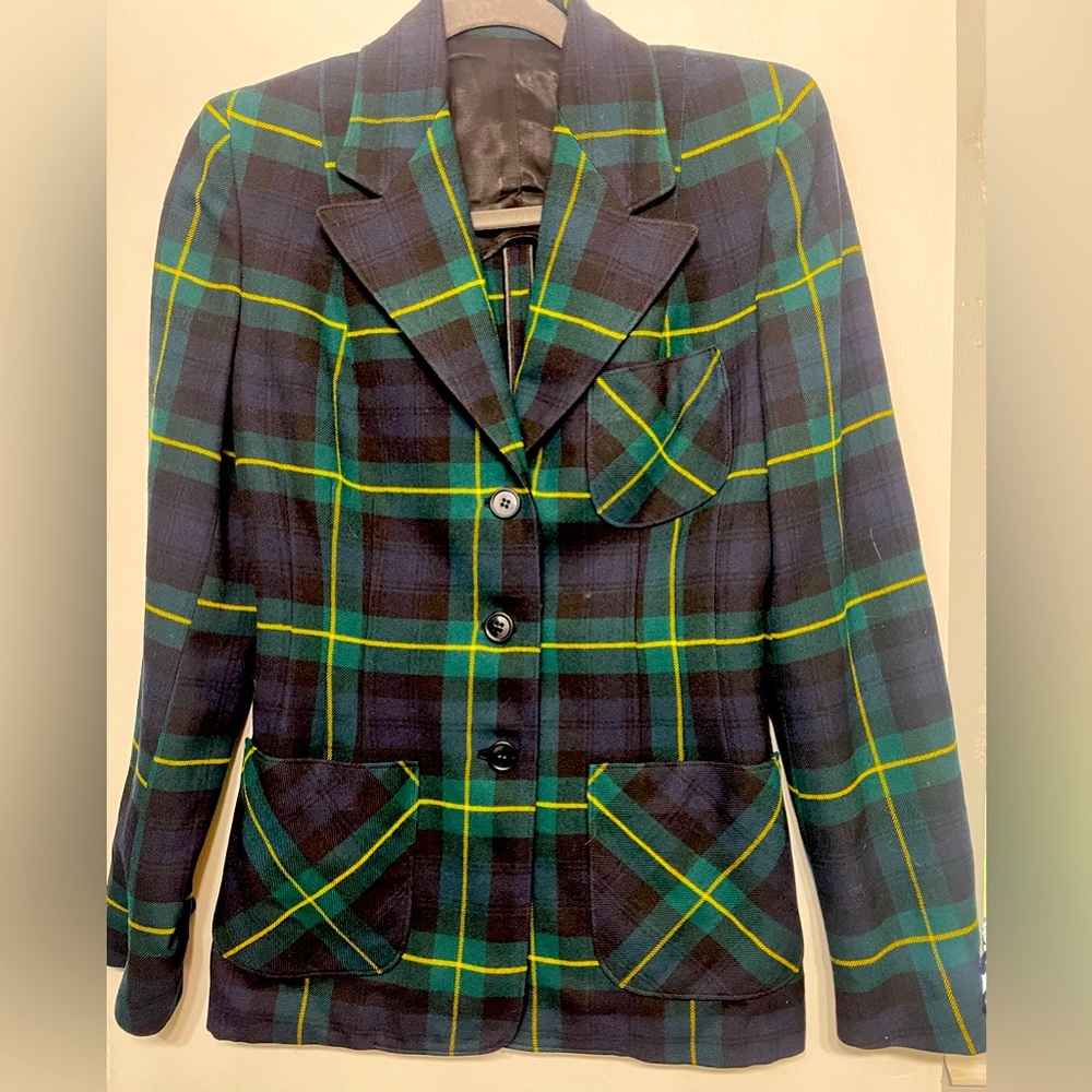 VINTAGE Nat Gordon Green Plaid School Girl Women’s Blazer Jacket Sz Small